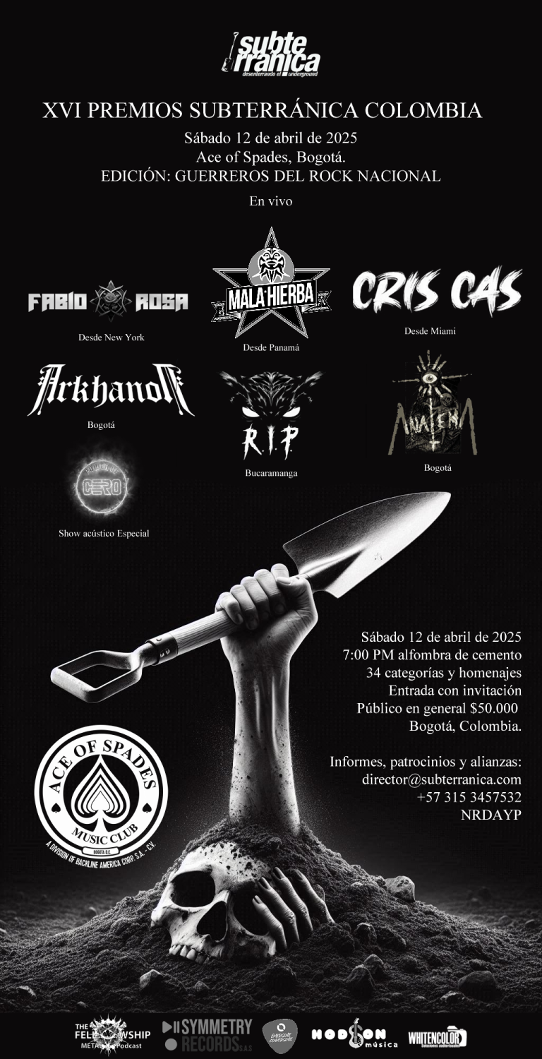 Nominados a la XVI Entrega de los Premios Subterránica Colombia 2025: Edición Guerreros del Rock
